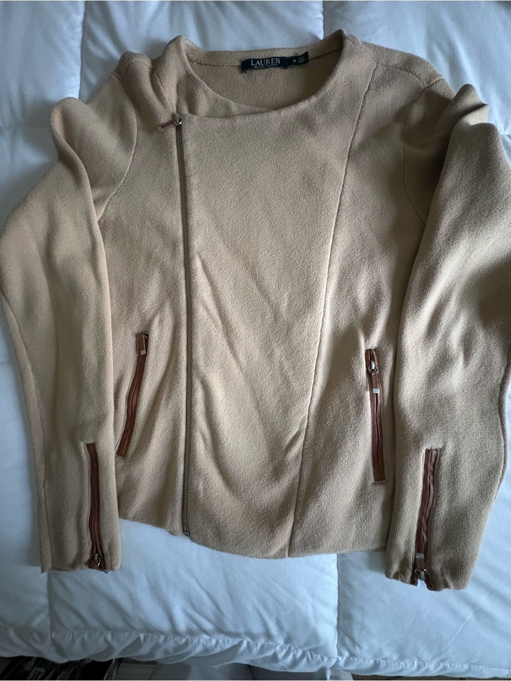 Lauren Ralph Lauren Tan Zip-Accent Moto Jacket